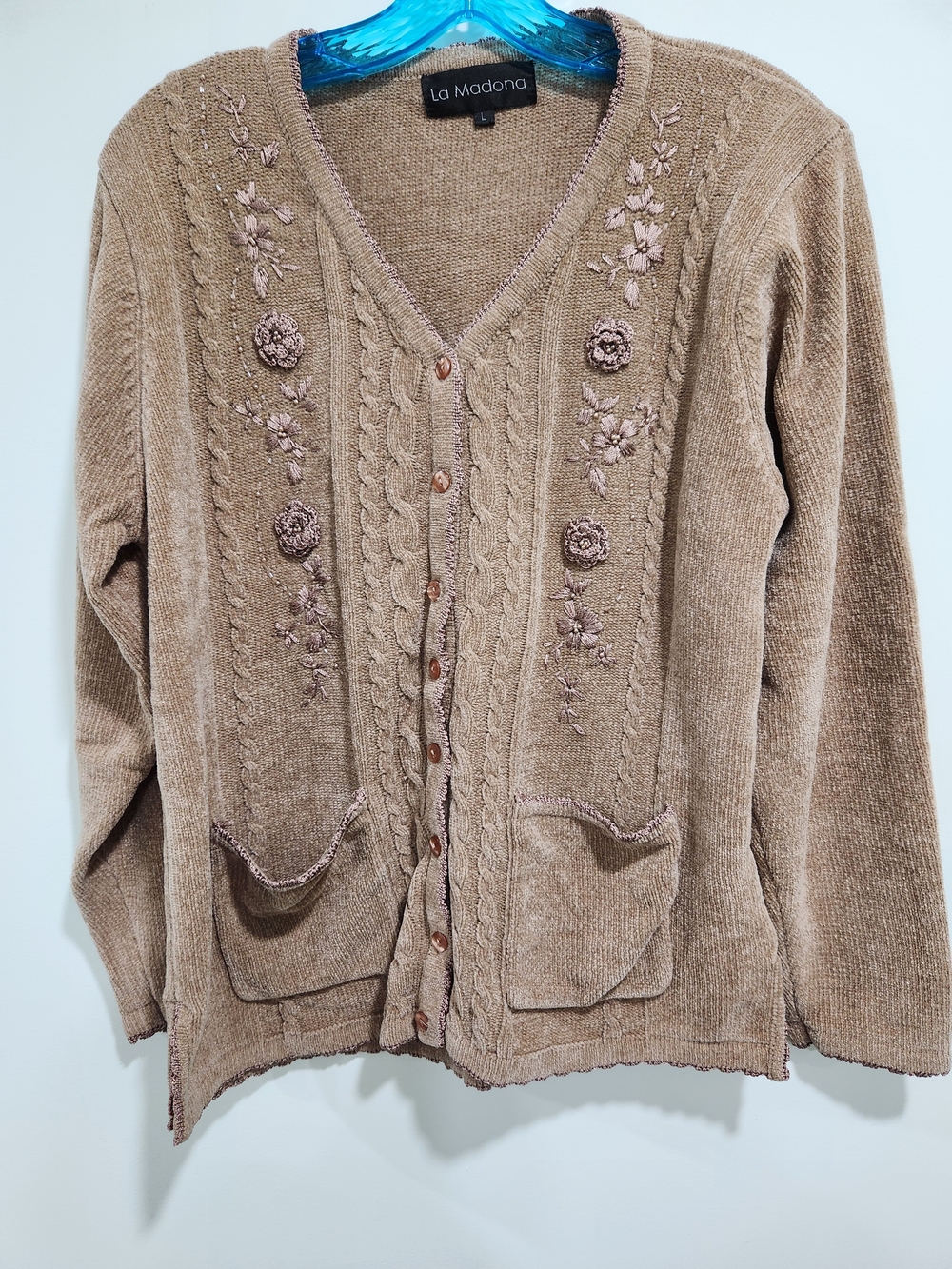 Taupe Embroidered Button Cardigan